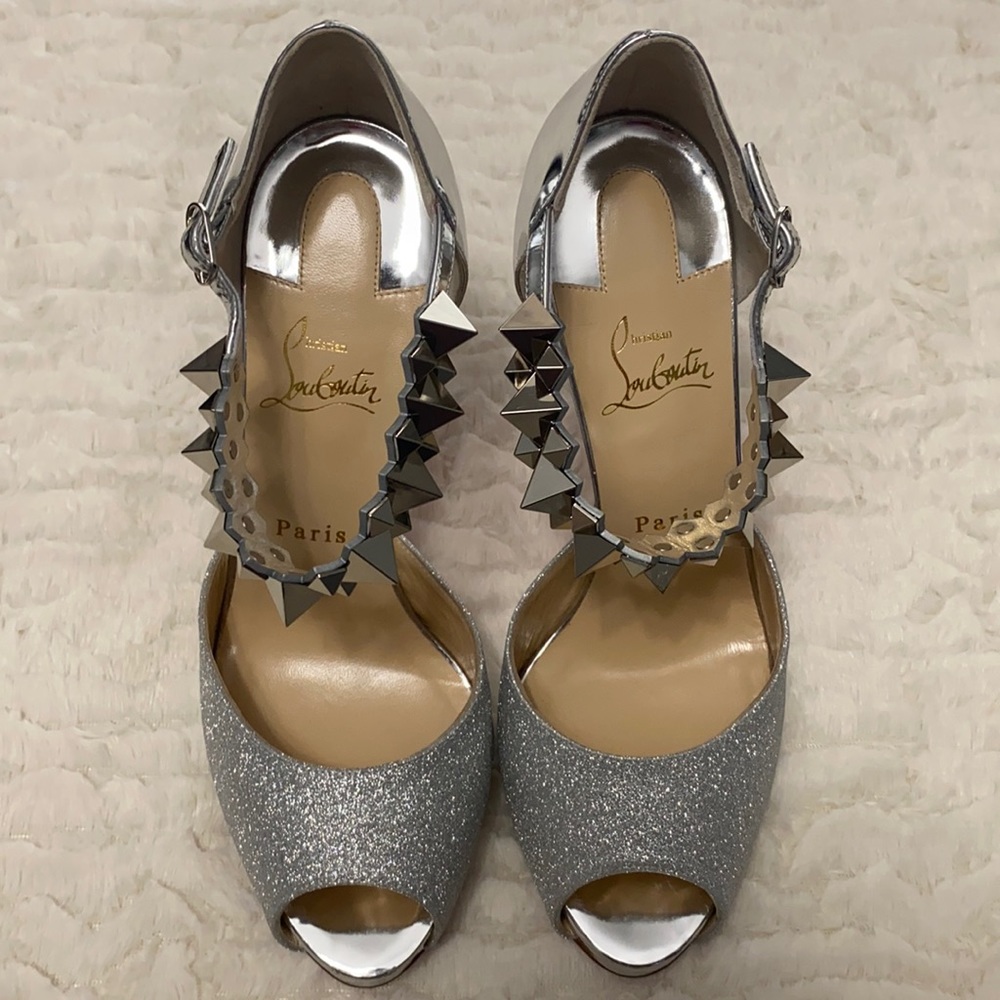 Louboutin silver glitter pumps.  Size 39 (9B).